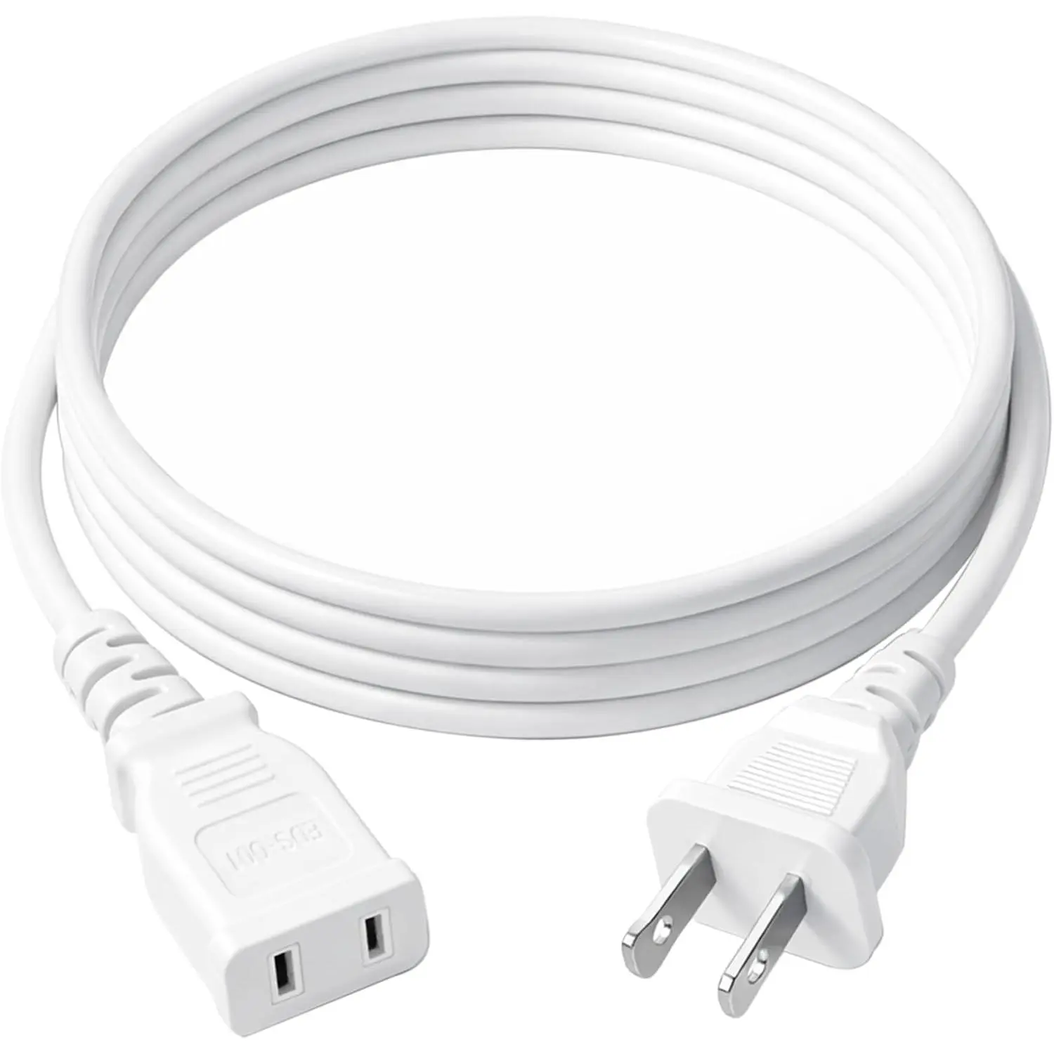 6 FT White 2 Prong Extension Cord, 5A 125V, 1 Pack | Thin flat-wire indoor cord for lamps,clocks,cameras,TV accessories and string lights