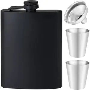 8Oz  Flask for  for Men Women Matte Black Stainless Steel Leakproof with Funnel and Mini  Glasses,for Outdoor Activities Wedding Party   Idea Flasks