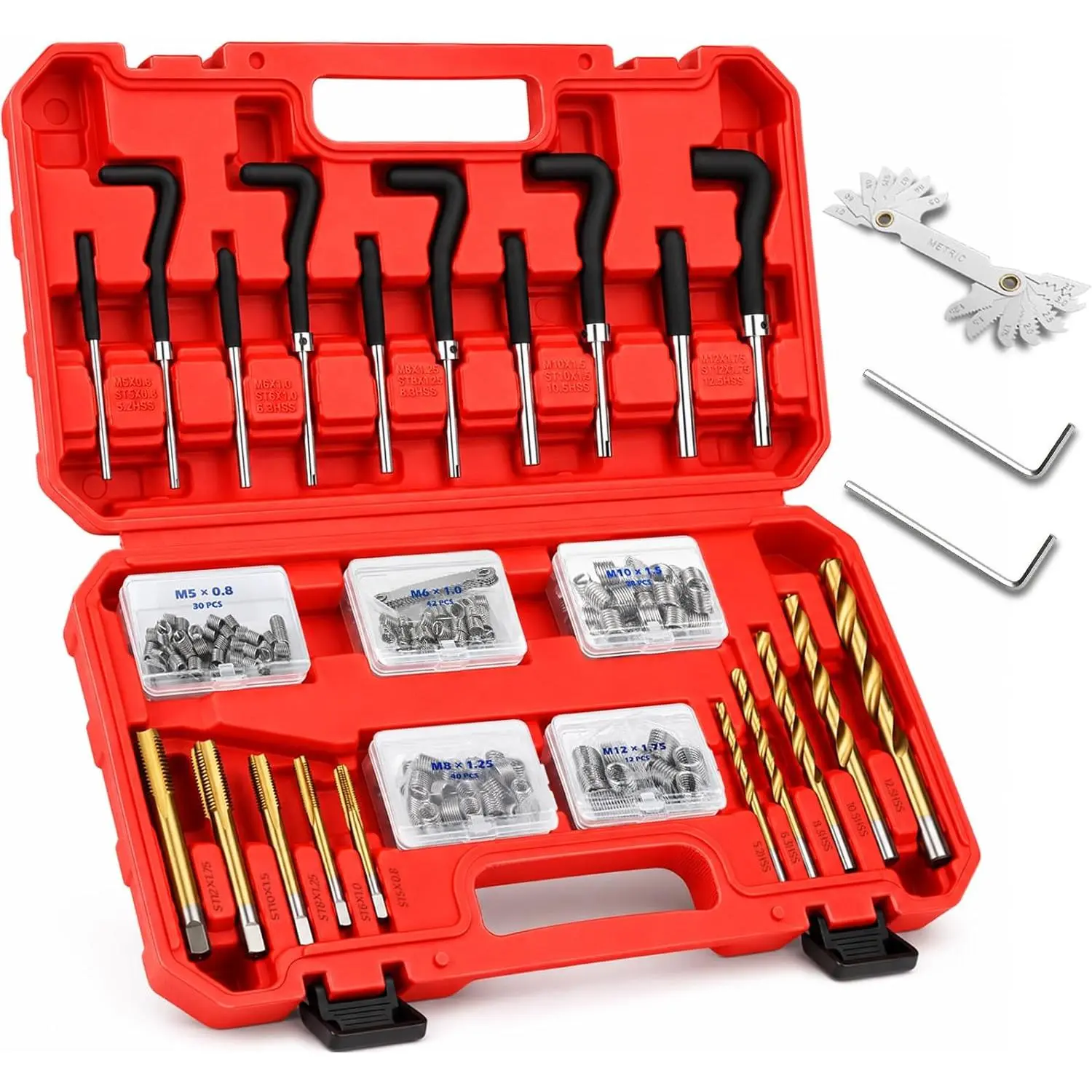 175 count Metric Thread Repair Kit, Thread Restorer Tool Set with HSS Drill Bits, Taps, Thread Inserts, Installation and Break-Off Tools for Stripped Threads, Automotive Repair, Metalworking, Garage Use