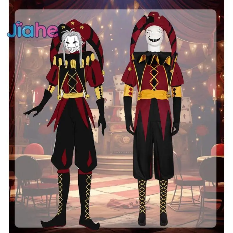 Game  Pierrot Cosplay joker Costumes COS Circus Role Play Clown Uniform Halloween Carnival Party Outfit For Men Woman