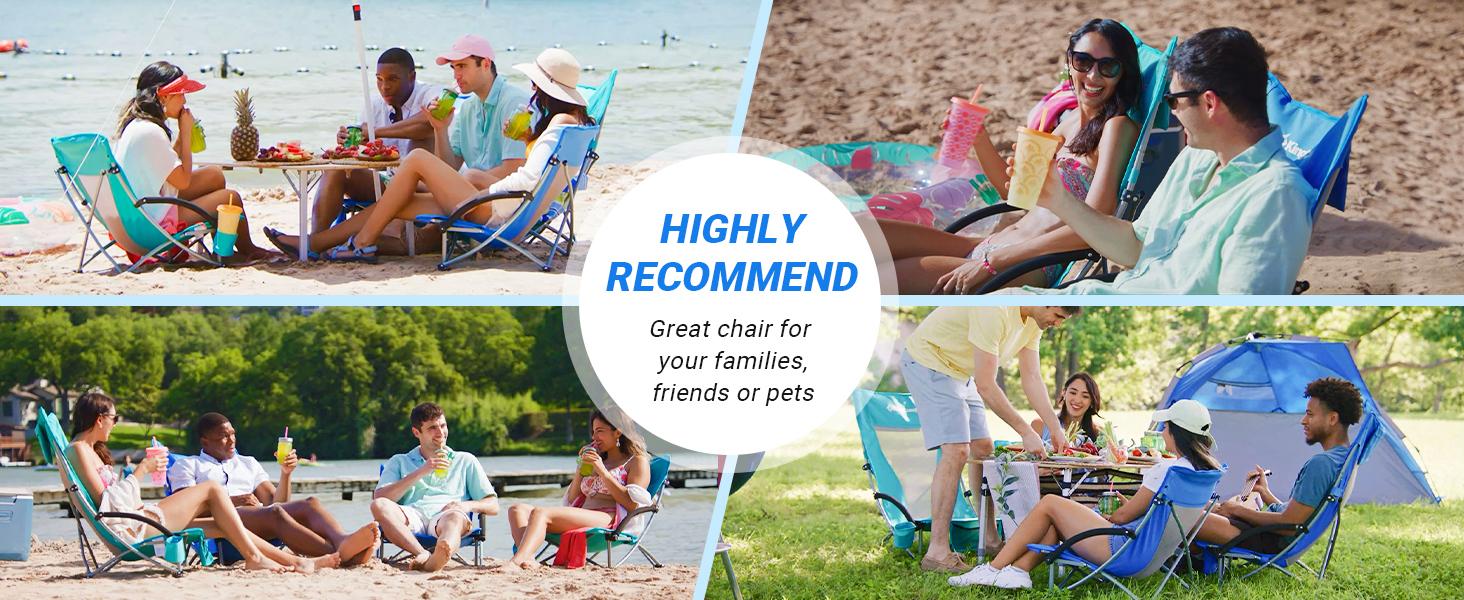 KingCamp Low Beach Chair, High Back Folding Camping Chair for Adults, Oversized Breathable Mesh Seat, 300lbs Heavy Duty Portable Chair with Cup Holder & Storage Pockets for Beach, Outdoor