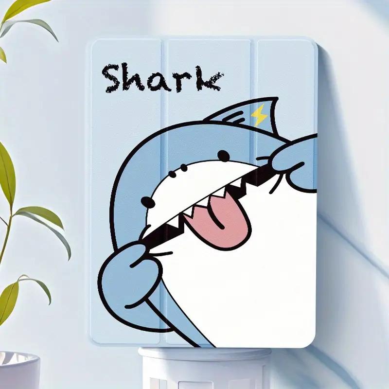 Cute shark pattern, with adjustable stand and pen slot, foldable non-slip TPU protective case, suitable for iPad mini, iPad Air, iPad Pro/iPad 10th generation, 11th generation and other series iPad protective cases