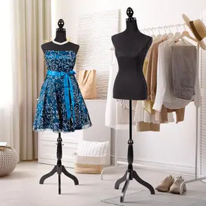 Adjustable Female Dress Form Foam Mannequin Torso 60-67 Inch with Wooden Tripod Base Stand, Black for Sewing Dressmaker Display Fitting Styling
