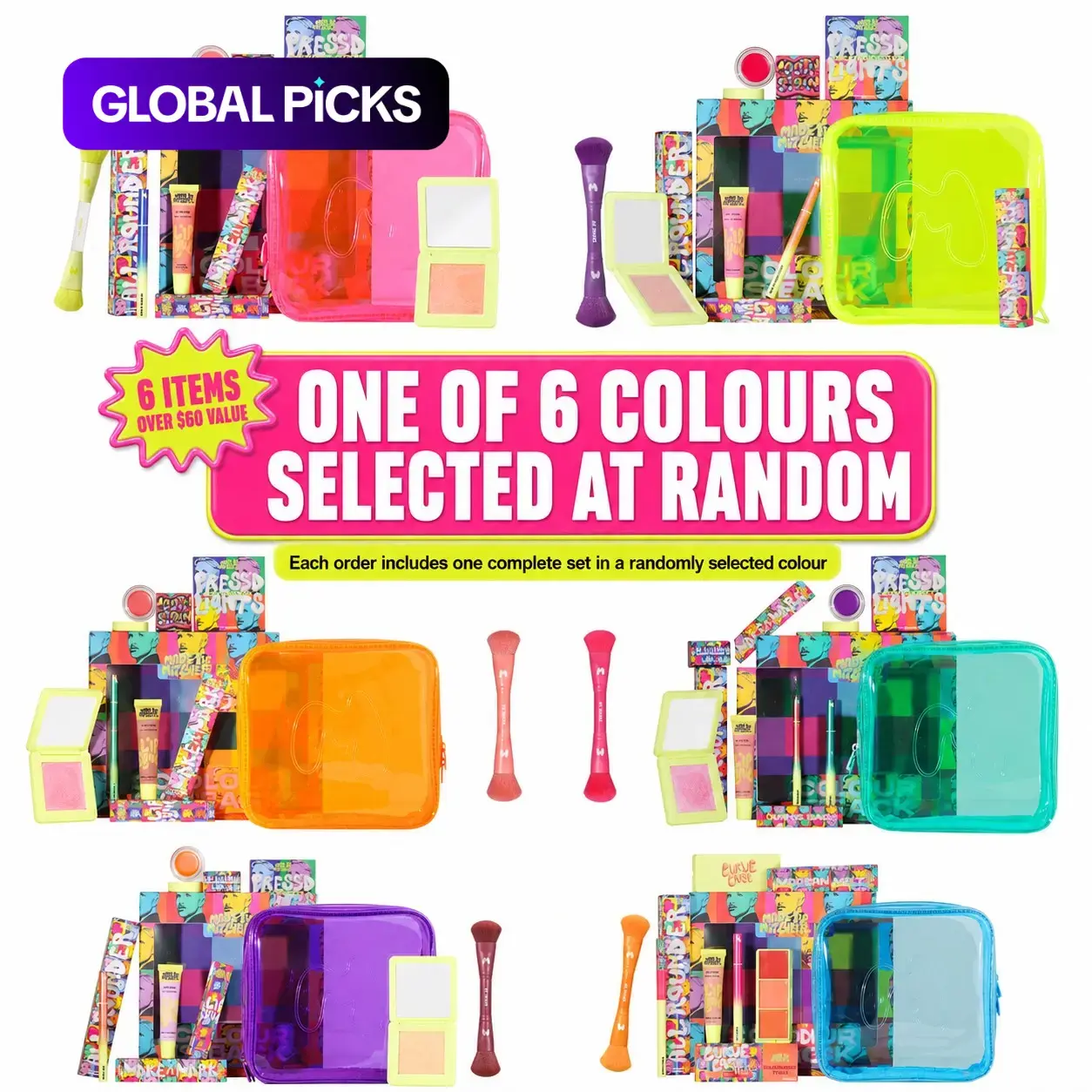 Made By Mitchell Colour Is Back 6-Piece Mystery Makeup Set, Surprise Beauty Bundle Box, Cosmetics Gift Set for Women