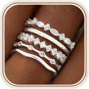 Stackable Gold Silver Rings for Women Non Tarnish Dainty 14K Gold/Silver Plated Stacking Thumb Ring Set Cubic Zirconia Eternity Wedding Bands Engagement Rings for Women Gold Jewelry Size 6-11