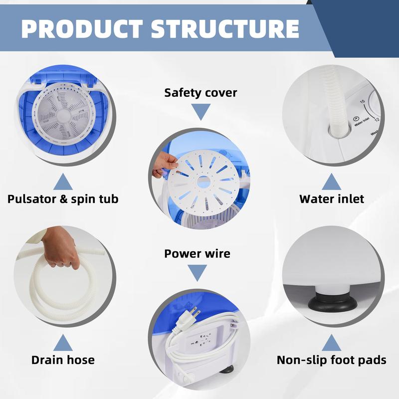 Mini Portable Washer with Spin Dryer – 5.5 lb Capacity Compact Washer with Spin Timer Control, Ideal for Homes, Apartments, RVs & Small Living Spaces, 2-in-1 Washer & Spin Dryer for Efficient Laundry Care