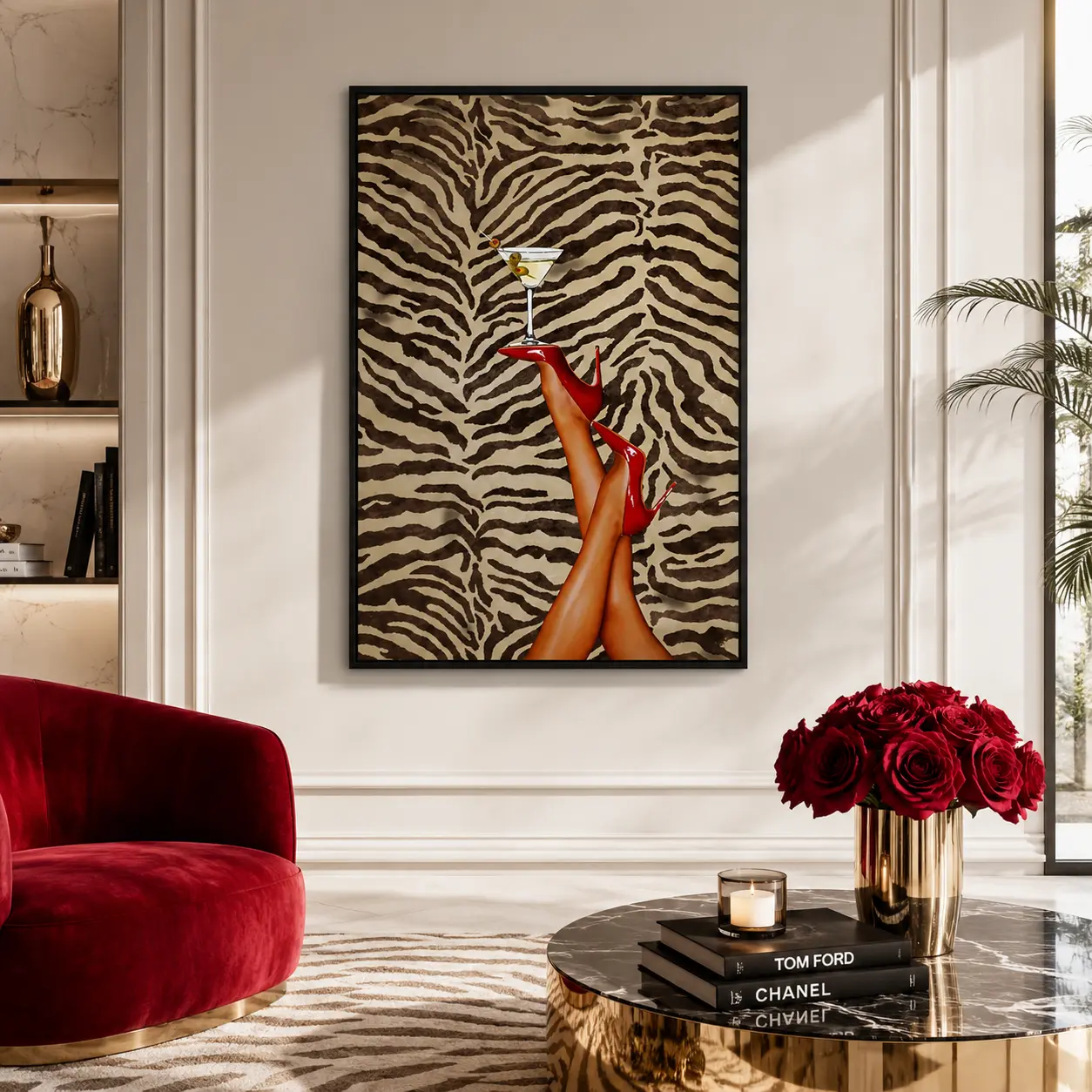 High Heel Poster & Zebra Pattern Wall Art, Vintage Glam Fashion Print, Perfect for Stylish Indoor Decor, 2D Flat Design, Artwork, Vintage Prints, Artistic, Decoration, Aesthetic Wall Decor, Vintage Room Decor, Canvas Prints, Fashion Wall Art, Glam Decor