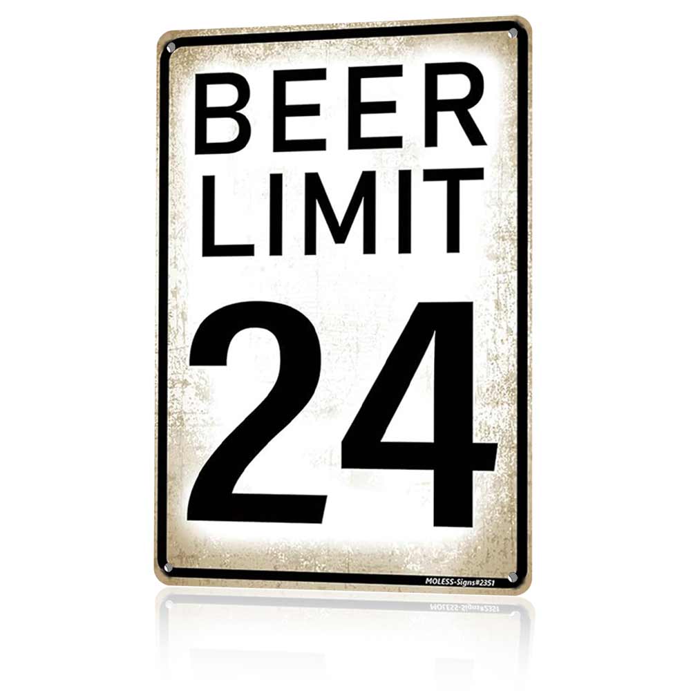 Beer Limit 24 Funny Metal Sign 12x8 In Aluminum, Vintage Beer Tin Sign for Man Cave, Home Bar, Pub Decor, Retro Speed Limit Style Wall Art for Beer Lover, 12x8 Inch Aluminum Plaque