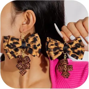 Chunky Leopard Earrings for Women Big Hoop Earrings  Boho  for Women 80s/90s Earring  Exaggeration Cloth Costume