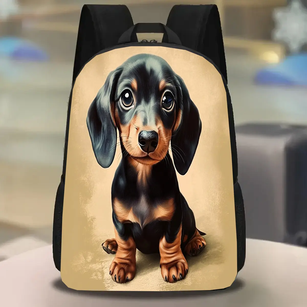 1pc, Cartoon-style Dachshund Backpack, Large Capacity 17-inch Casual Backpack Laptop Bag with Water Bottle Holder - Lightweight Durable School Backpack, Autumn Gift, Fall Home Decor, Unisex Work Commute Travel Picnic Holiday Birthday Gift, Adjustable