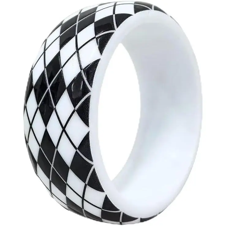 Punk Checkerboard Bracelet for Women - Black White Wide Chunky Bangle Bracelets Rock Pop Disco Round  Bracelet  Plastic Statement
