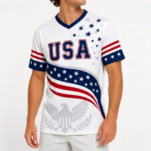 USA Patriotic V-Neck Short Sleeve Unisex Jersey Shirt, American Flag Stars Eagle Graphic Sports Top for 4th of July, Game Day, Parade, BBQ and Summer Parties,outfits,men's wear,men fashion,summer men fashion clothes,football jersey,fan jersey,fan cheering