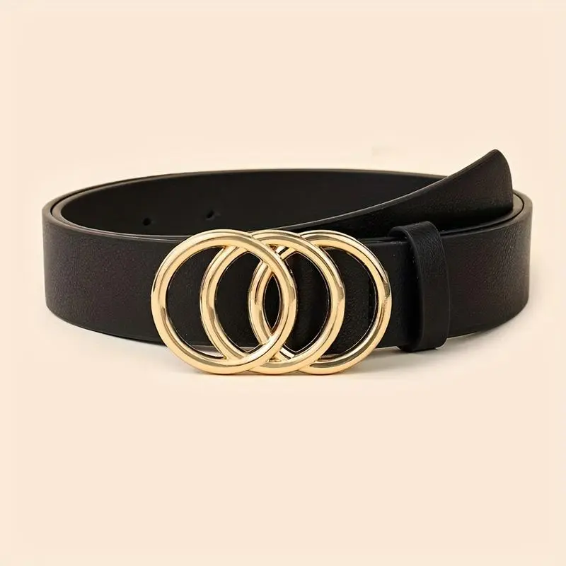 1pc Belt with Three Rings and Alloy Buckle Decoration, Women's Trendy and Versatile Belt