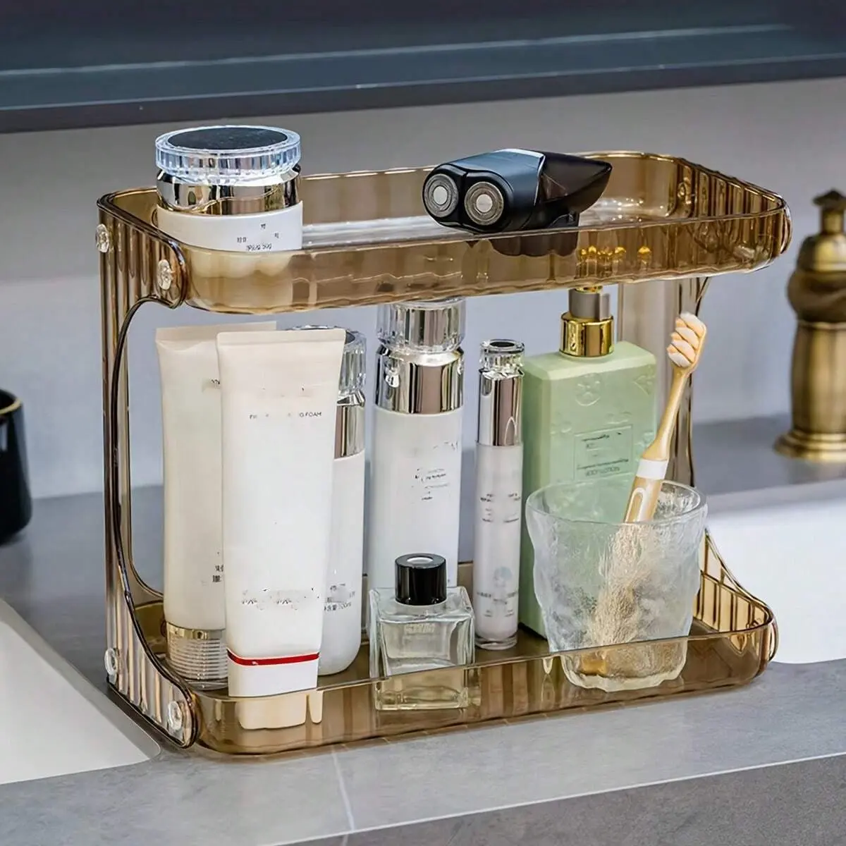 Tabletop Cosmetic Storage Box, Desktop Bathroom Skincare Organizer Rack, Space-Saving Makeup Container, Ideal for Home Organization