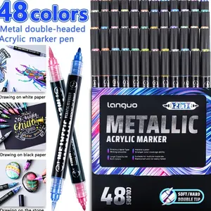 Languo 48 Color Metal Markers, Dual Tip, Waterproof, Large Capacity, Multi-Material Use, Art Supplies, School Essentials, Creative Gift