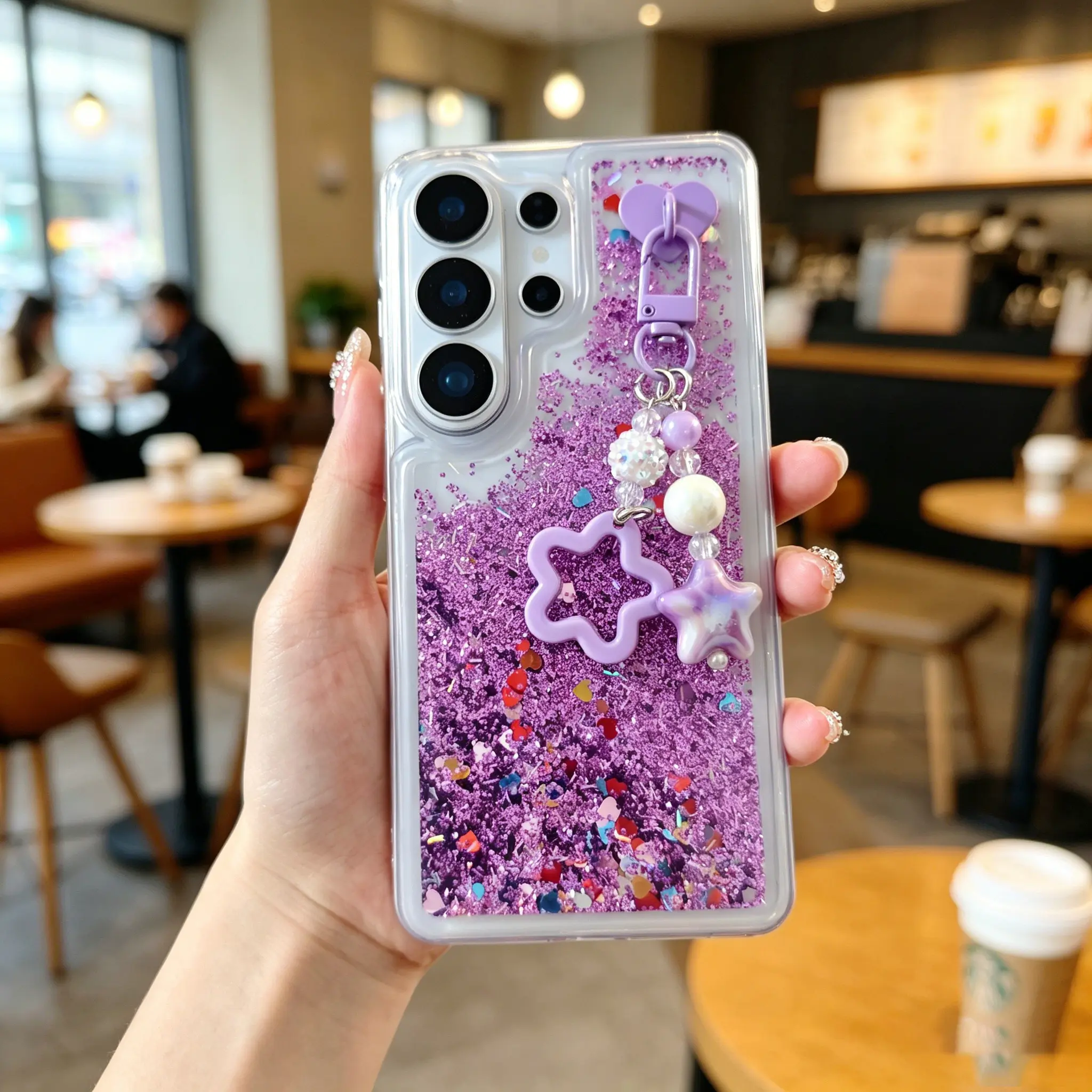 Compatible with Samsung Galaxy S24 Ultra/s25 Ultra/s26 Ultra Case, Blingbling Liquid Sand Phone Cover, Heart Glitter Design, Star Pendant, Holiday Gift, Decorative Smartphone Protector