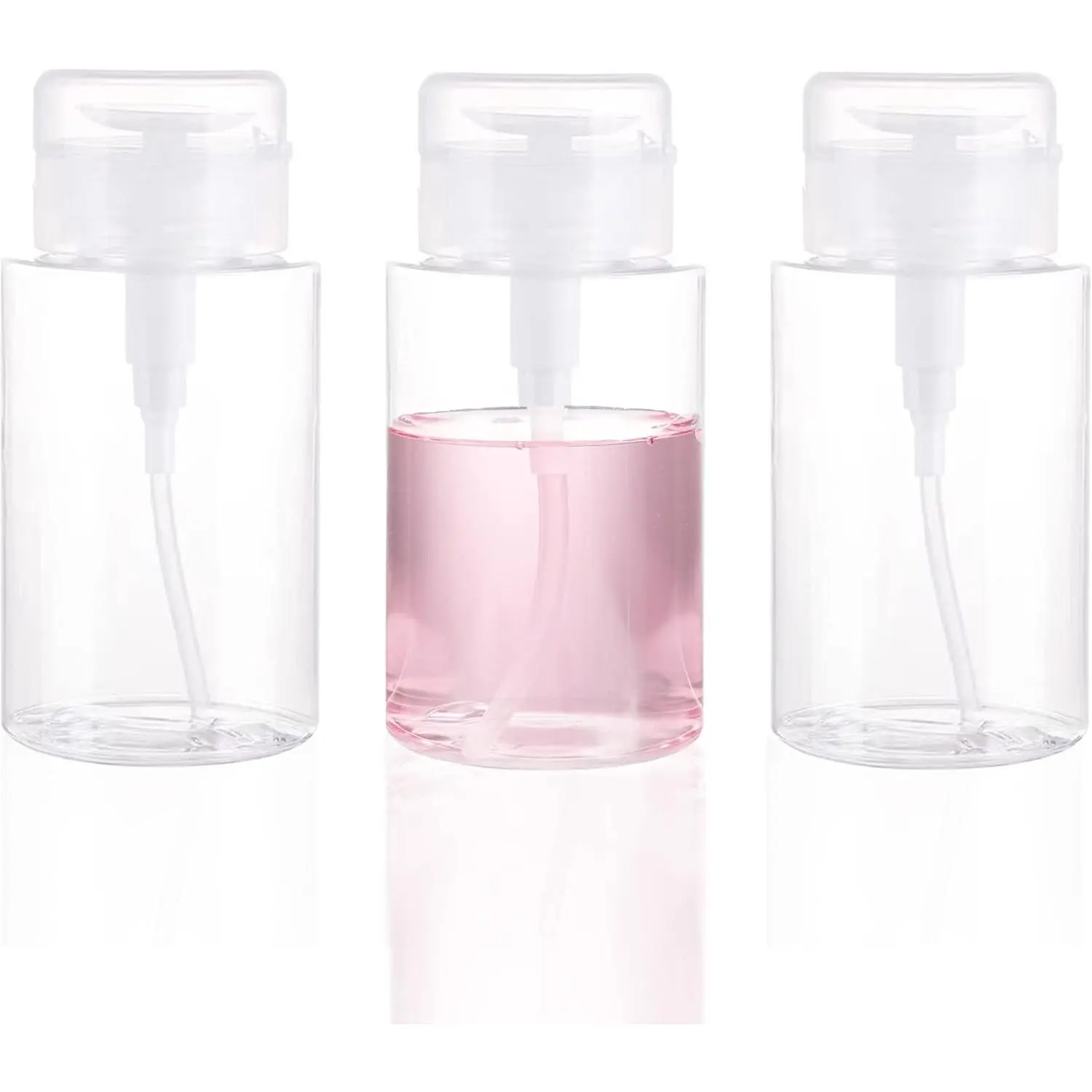 3-Pack Transparent Modern Plastic Push-Down Pump Dispenser Bottles, 6.7oz/200ML Empty Push-Top Containers for Makeup Remover, Micellar Water, Facial Toner, Pump Bottle