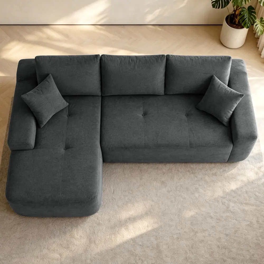 85" Sturdy L-Shape Chaise Sectional Couch - Cotton Linen Fabric Modern Modular Comfy Sofa, Deep Seat Couch, Fixed Arms, 95 lbs, No Assembly Required, Grey Upholstered Furniture for Living Room, Bedroom, Clean Look