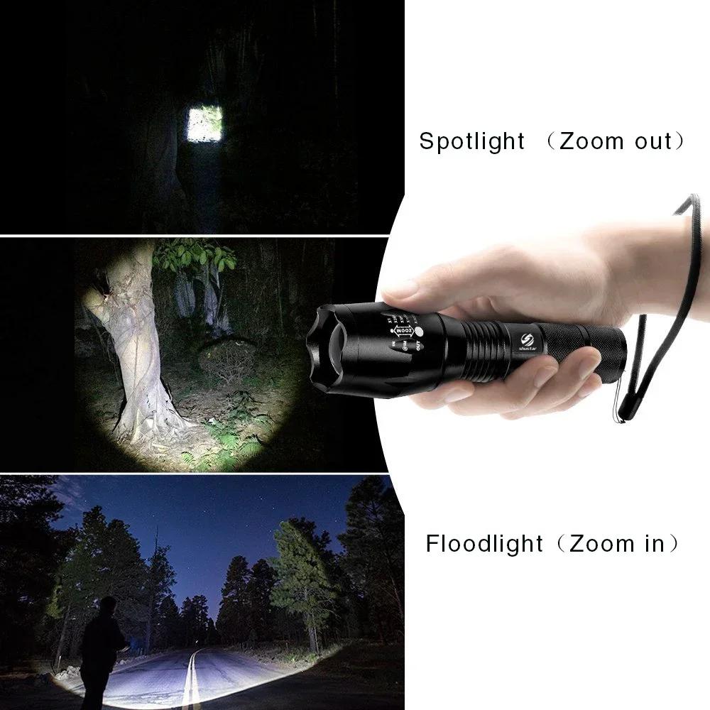 LED Flashlight, 2 Counts Waterproof Zoomable Flashlight, 5 Modes Adjustable Tactical Flashlight, Outdoor Camping Emergency Lighting