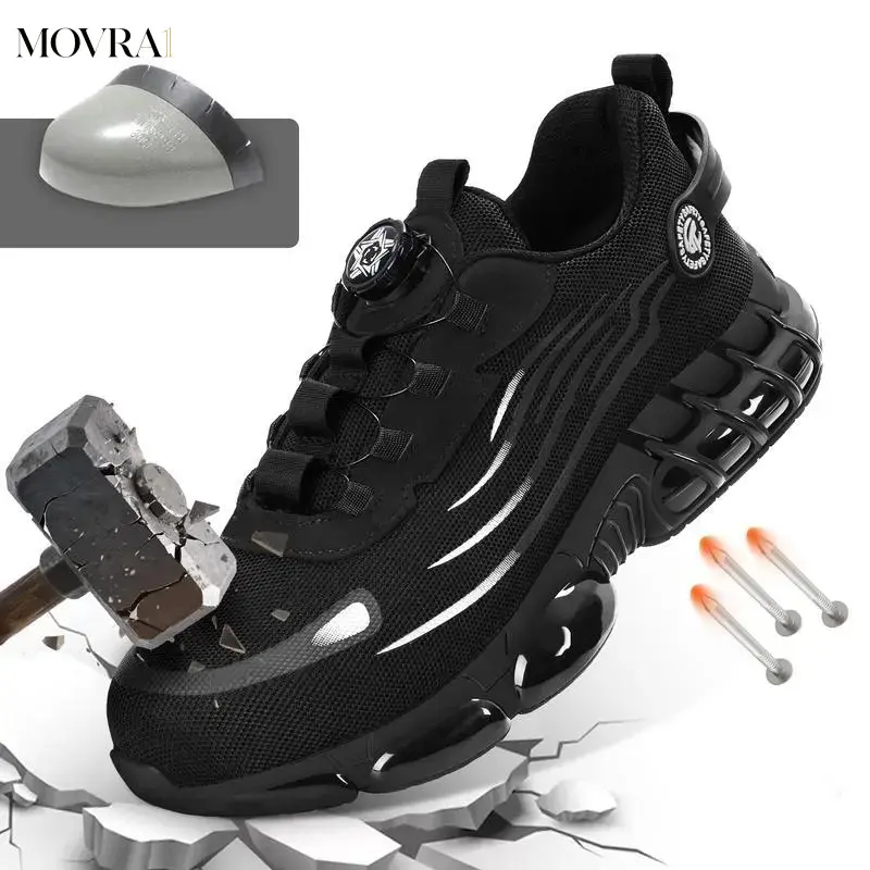 MOVRA1 Men's  Steel Toe Safety Shoes Security Guard Shoes Breathable Mesh Work Sneakers with Rotating Button Lace Up Low Top  Anti-Smash,Anti-Puncture,Anti-, Casual Work Shoes Suitable Outdoor Work Blue Collar Industrial Construction Footwear Boy