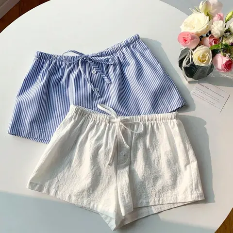 2-Pack Women's Striped and Solid Shorts with Adjustable Drawstring, Casual Fitted Shorts for Home and Outdoors, Versatile and Comfortable, Shorts Summer Casual