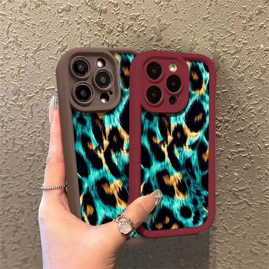 Phone Case: 1pc Turquoise Leopard Print Phone Case Suitable for Apple iPhone 17 E Air Pro ProMax iPhone16 15 14 Plus 13 12 Mini 11 X XS XR Shock Proof All Inclusive Lens Protection Personality Fashion You Can Give It