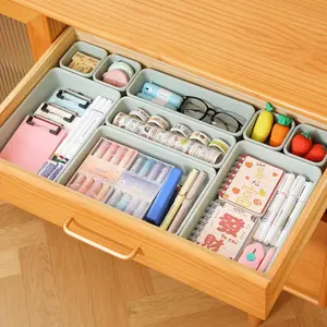 16 PCS Plastic Drawer Organizer Set - 3 Different Sizes Space-Saving Storage Bins, Beauty Trays, Lightweight Washable Holders for Kitchen Utensils, Bathroom Vanity, Bedroom, 16 Organizers