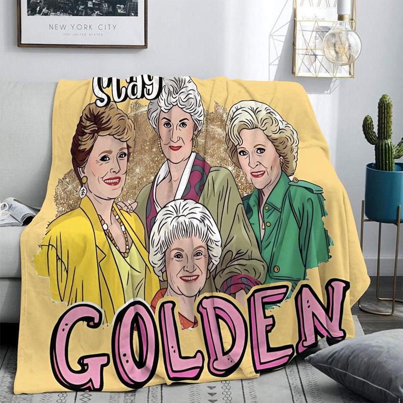 Golden Girls TV Show Inspired Blanket - The Golden Girls Retro TV Show Design with Dorothy, Rose, Blanche & Sophia - Soft Plush Bedspread for Couch, Bed, or Gift for Fans - Nostalgic TV Show Theme with Iconic Characters & Friendship Quotes