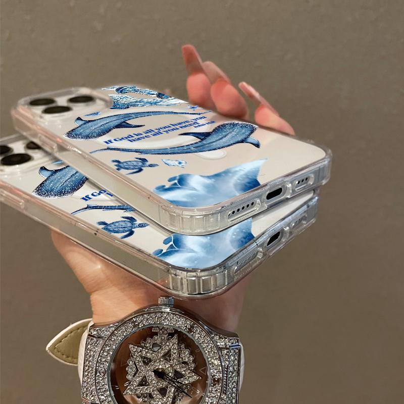 Soft Girl Magnetic Case Suitable for IPhone11/12/13/14/15/16/promax, Ocean Whale Shark Collage Lightweight, Drop-Proof, MagSafe Compatible | Perfect for Teen Girls