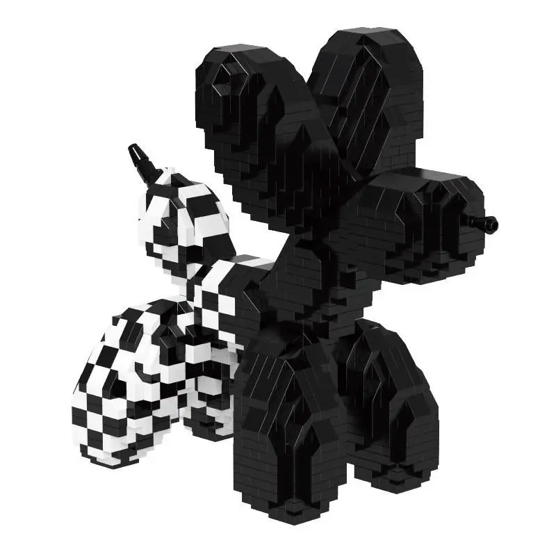 Balloon Dog DIY Micro Building Blocks Set, Solid White & Checkerboard 3D Brick Model, Creative Home Desktop Decor Ornament, Art Collectible Toy, Ideal Birthday Gift