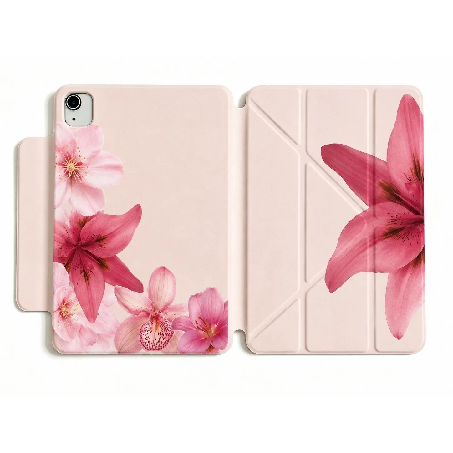 DarlingCase Pink Lily Flowers Tablet Case for iPad Users - Magnetic Detachable, 360 °   Rotatable, Foldable Stand, Pencil Holder, Shockproof Protection, Botanical Print Accessories for iPad A16, Air, Pro 11/13, Mini 6/7