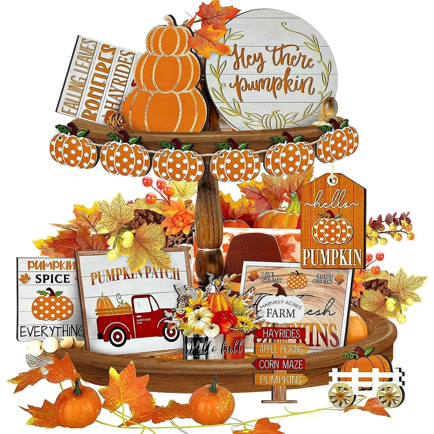 Thanksgiving Tiered Tray Decor Set Pumpkin  Decorations Rustic   Wooden Sign  Blocks Autumn Sign for Festival  Tabletop (Pumpkin)
