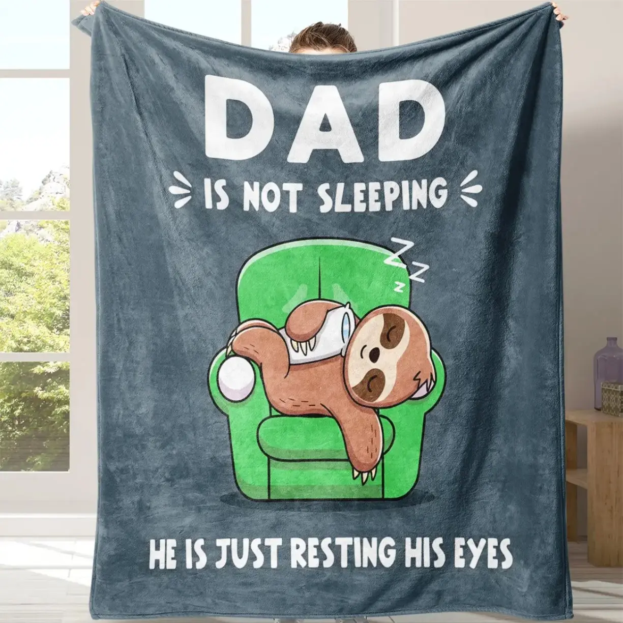 Sloth Cartoon Father’s Day Flannel Blanket, Funny Animal Print Throw, Super Soft Cozy Throw, Adult Flannel Blanket, Kids Flannel Blanket, Plush Sofa Bed Travel Gift