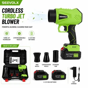 【FathersDayGift】SEEVOLX  Turbo Jet Leaf Blower – 21V Cordless Air Duster with 2 FREE Batteries for Car Drying, Snow & Garden Cleanup