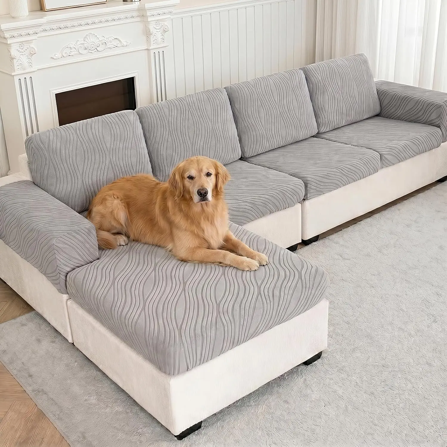 Couch Cushion Cover Sectional Couch Covers for Sofa Chaise Couch Cushion Cover L Shaped Couch Cover Sofa Seat Cover Stretch Sofa Slipcovers for Pets(3 Seater + 1 Chaise,Light Gray)