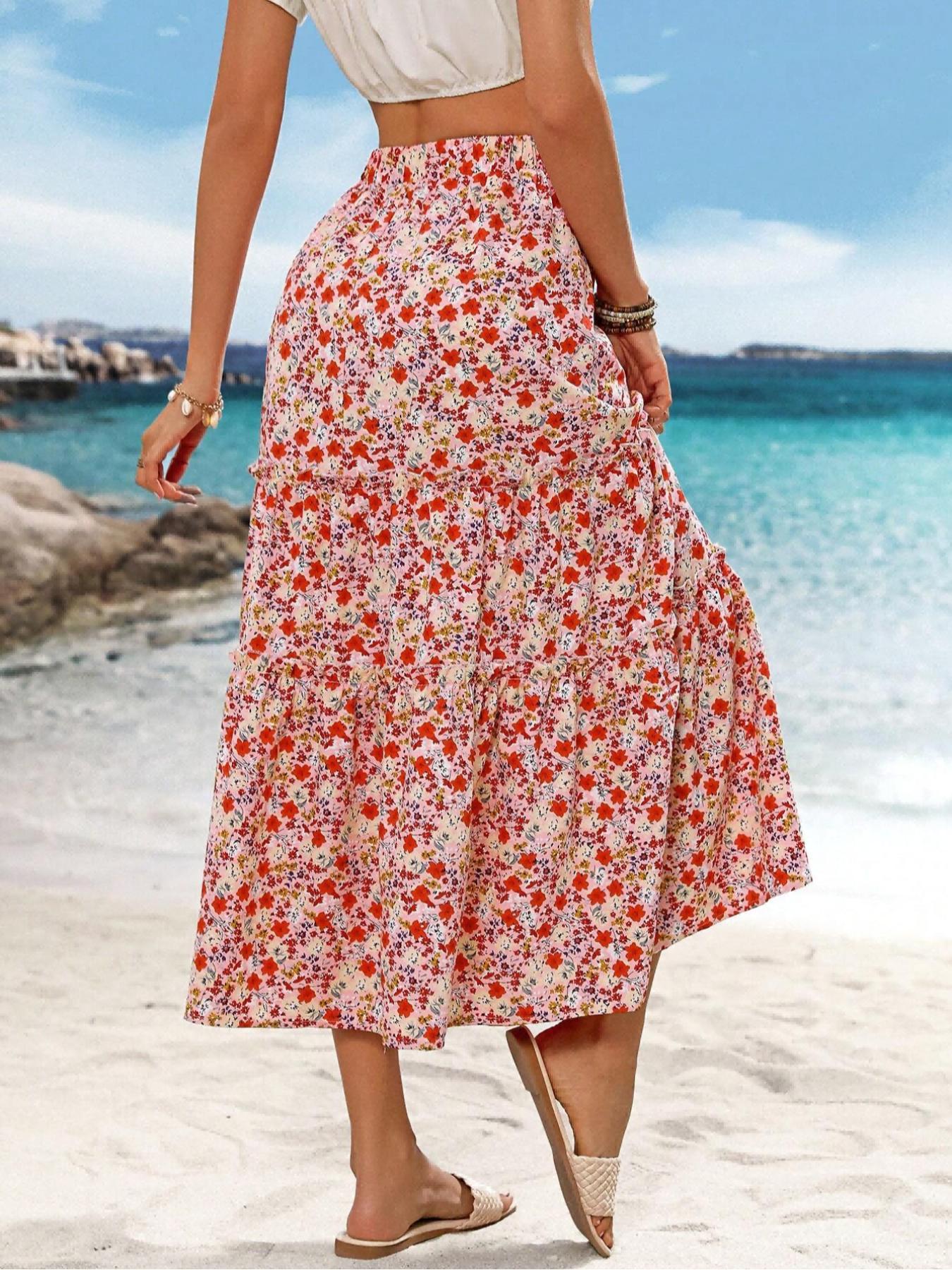 Women's Ditsy Floral Print Long, Elegant Fashion Casual A Line Vintage Skirt for Daily Holiday Vacation Wear, Ladies Bottoms for Summer