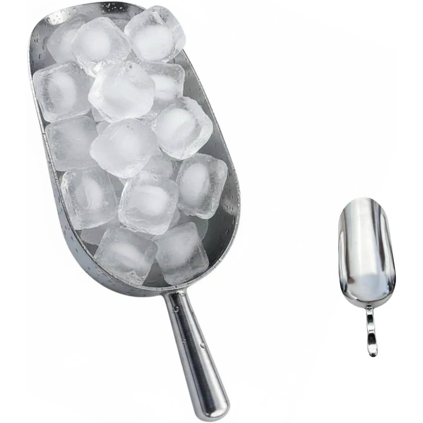 24oz Ice Cube Scoop, Cast Aluminum Shovel, Kitchen Utility Scoops With Finger Groove Handle, Ideal for Ice Cube, Coffee, Bean, Food, Candy, Flour, Popcorn Rust Free - Silver