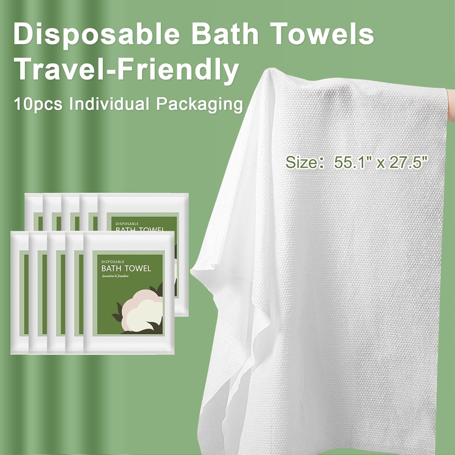 Disposable Bath Towels, 10 Pack 55" x 27.5" Ultra Soft, Quick Dry Disposable Towel, Portable Travel Towel for Hotel Camping Beach Swimming Gym Sauna , Personal Care Pet Towels