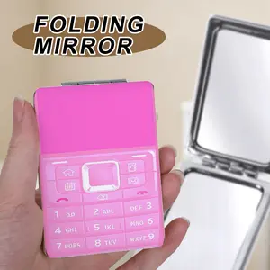 1Pc 1X 2X Magnifying Compact Mirror, Y2K Hot Pink Retro Flip Phone Aesthetic Portable Folding Makeup Mirror, Pocket Mirror for Purse Travel Daily Use, Cute Y2K Gift for Women Girls