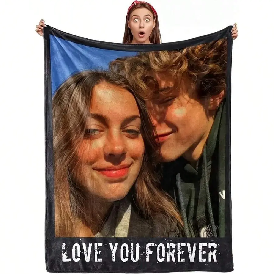 Custom Photo Blanket Soft Warm Personalized Couples Gifts Customized Picture Blanket For Birthday Christmas DIY Flannel Blanket