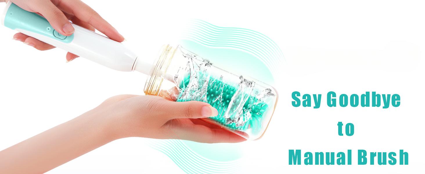 Electric Bottle Brush Cleaner, Portable Rechargeable Bottle Cleaner Kit for Travel with Silicone Nipple & Straw Brush, Drainage Rack, Storage Box(Green)