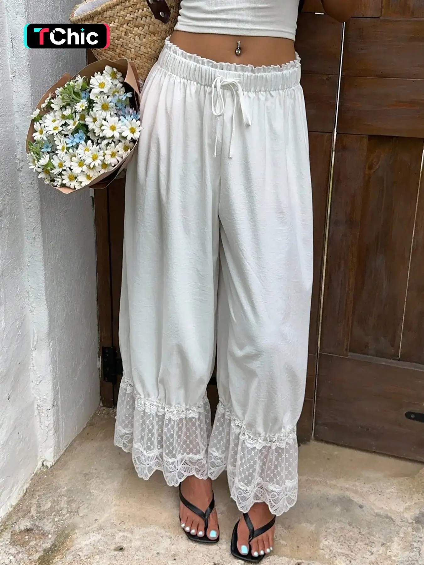Women's Vintage Fashion Casual Textured Lace Loose Baggy Long Pants, Comfortable and Stylish, Perfect for Daily Wear and Relaxing Moments, Everyday