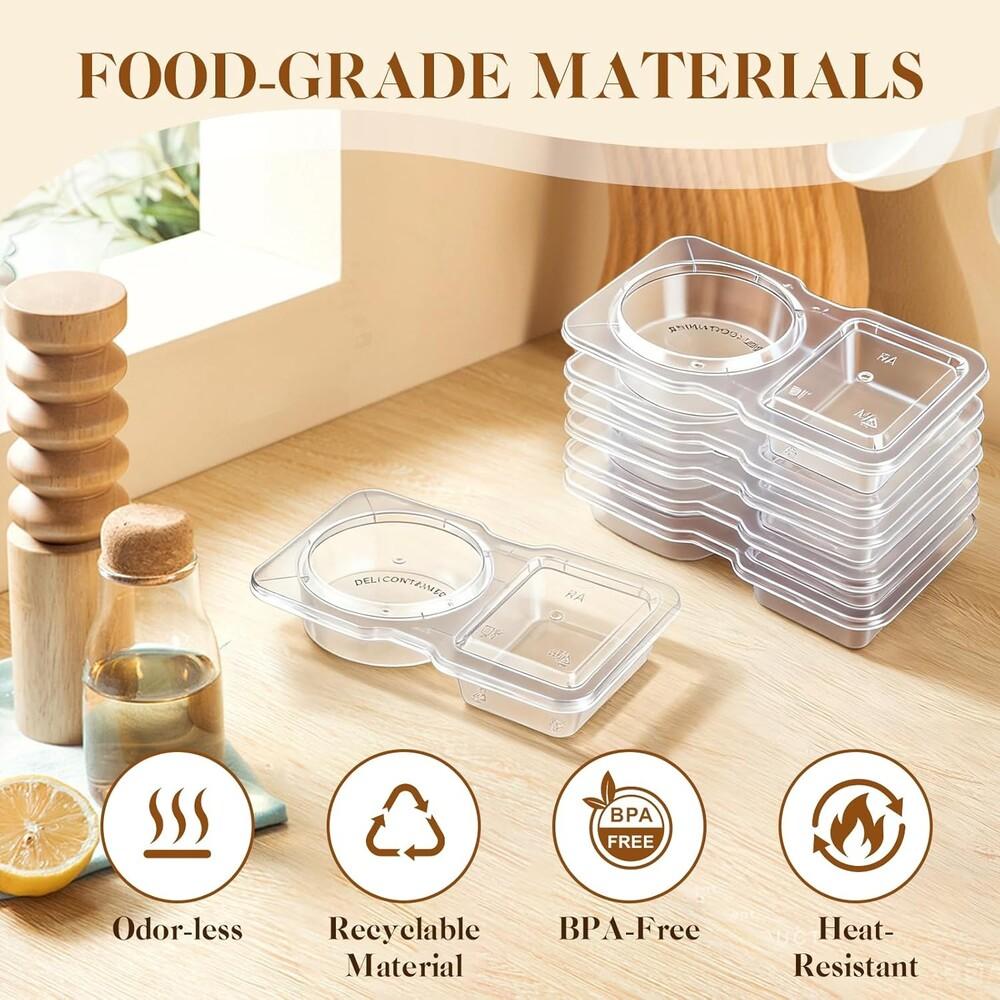 40 Reusable Double-Layer Snack & Meal Containers with Lids Portable 2 Compartments Plastic Lunch Boxes for On-the-Go Snacks Sauces Dips Camping Travel Kitchen Storage Safe