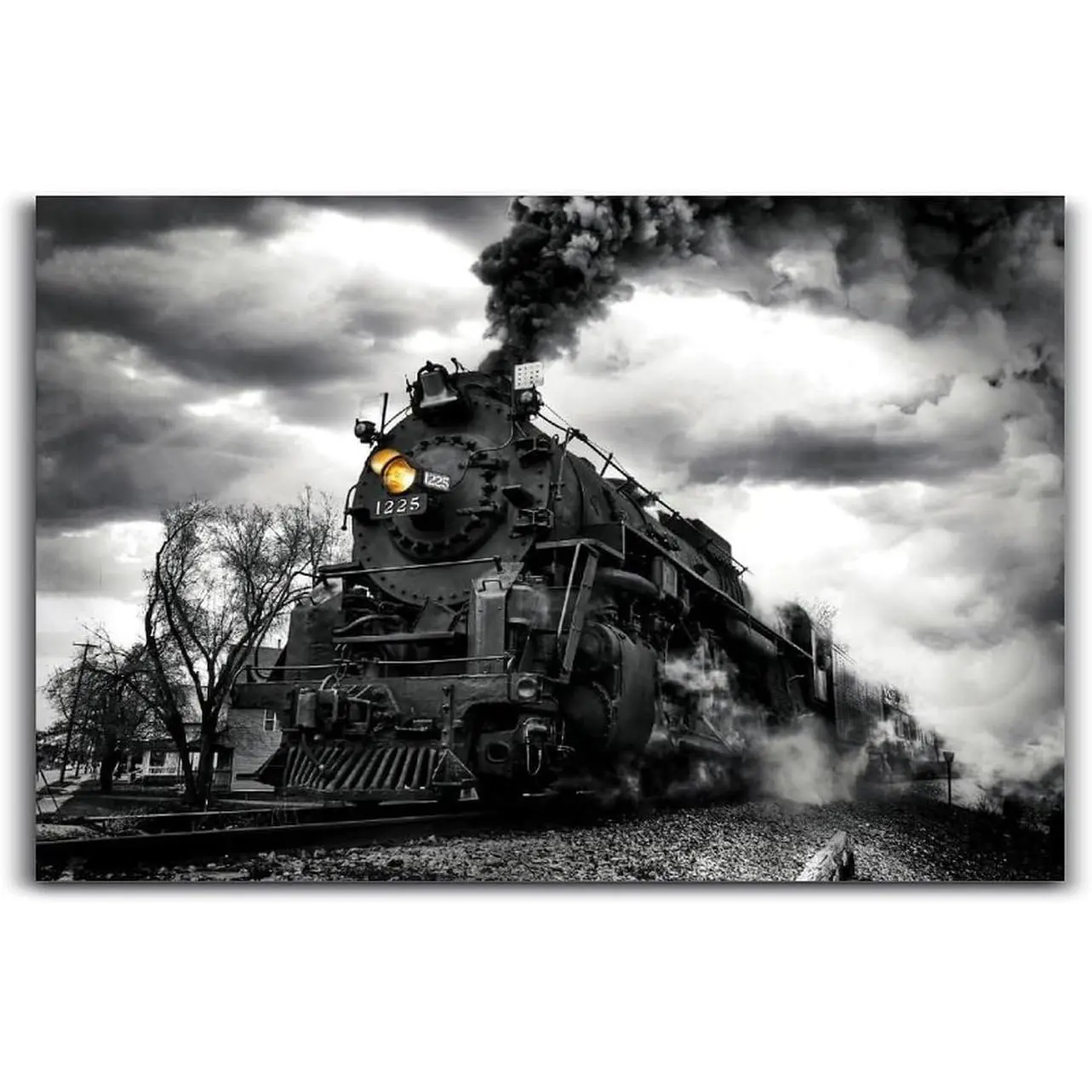 Vintage Train, Black And White Steam Locomotive Poster Wall Art Print Vintage Canvas Wall Art Wall Decor Aesthetic Modern Living Room Bathroom Decor Poster 16x24inch(40x60cm) Unframe-style