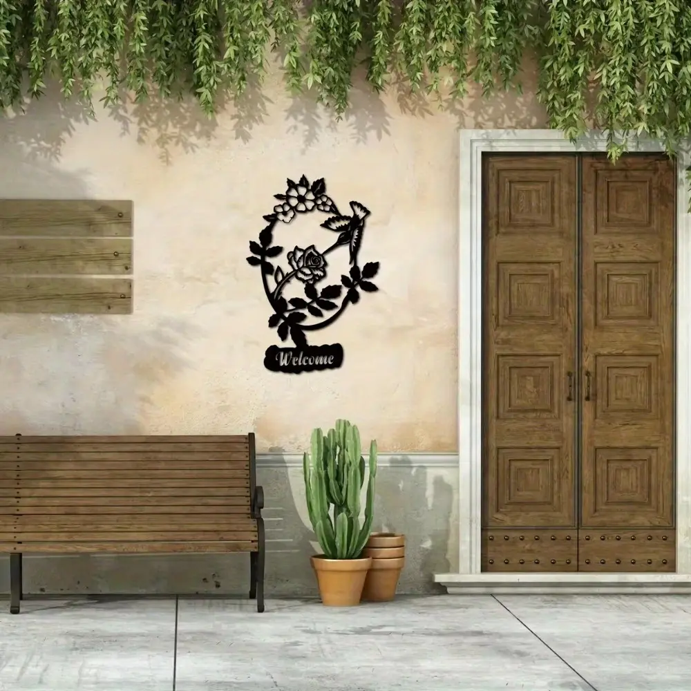 Boho "Welcome" Metal Sign - Personalized Last Name Elegant Ironwork for Porch & Outdoor Decor | Chic Couples Gift & Wall Sculpture