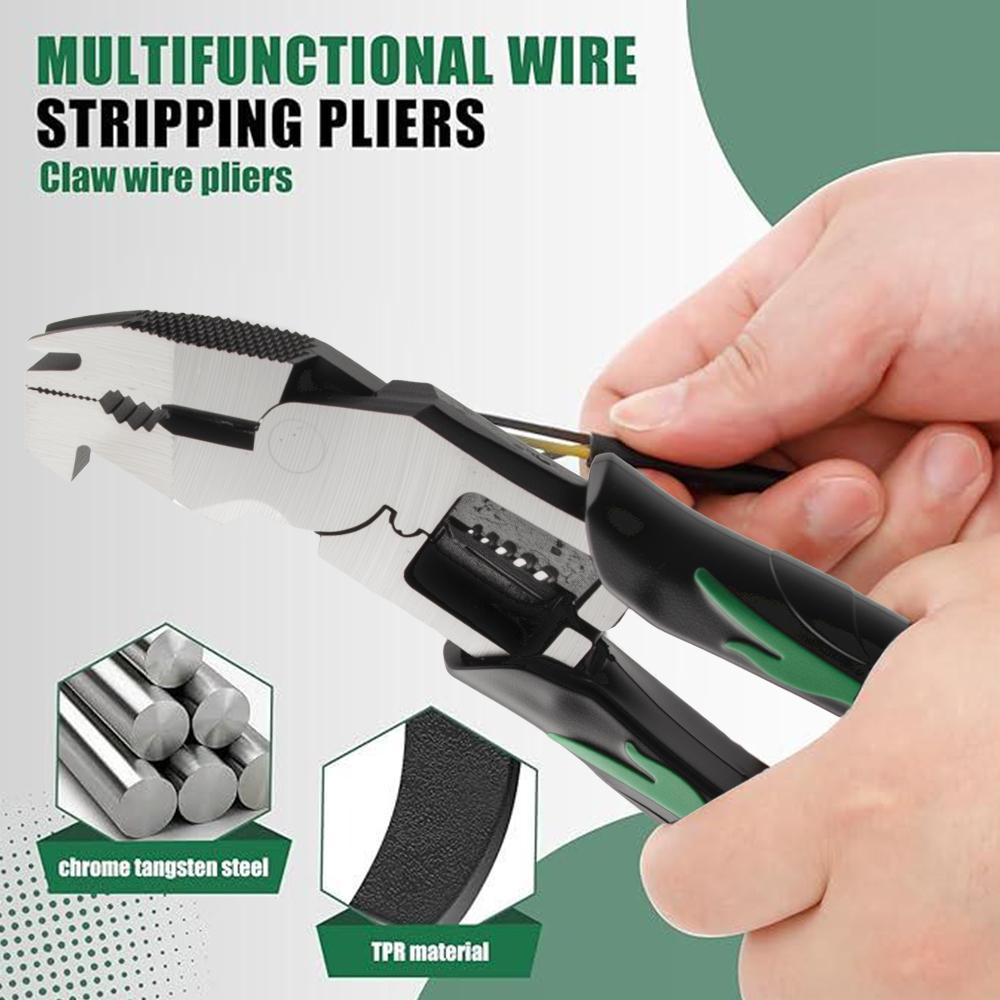 Industrial-Grade Multi-Function Cutting Pliers, Heavy-Duty Multi-Functional Pliers Nail Puller/Wire Cutter/Stripper/Crimper Compound Action Leverage Design Industrial Chromium-Vanadium Steel Plier