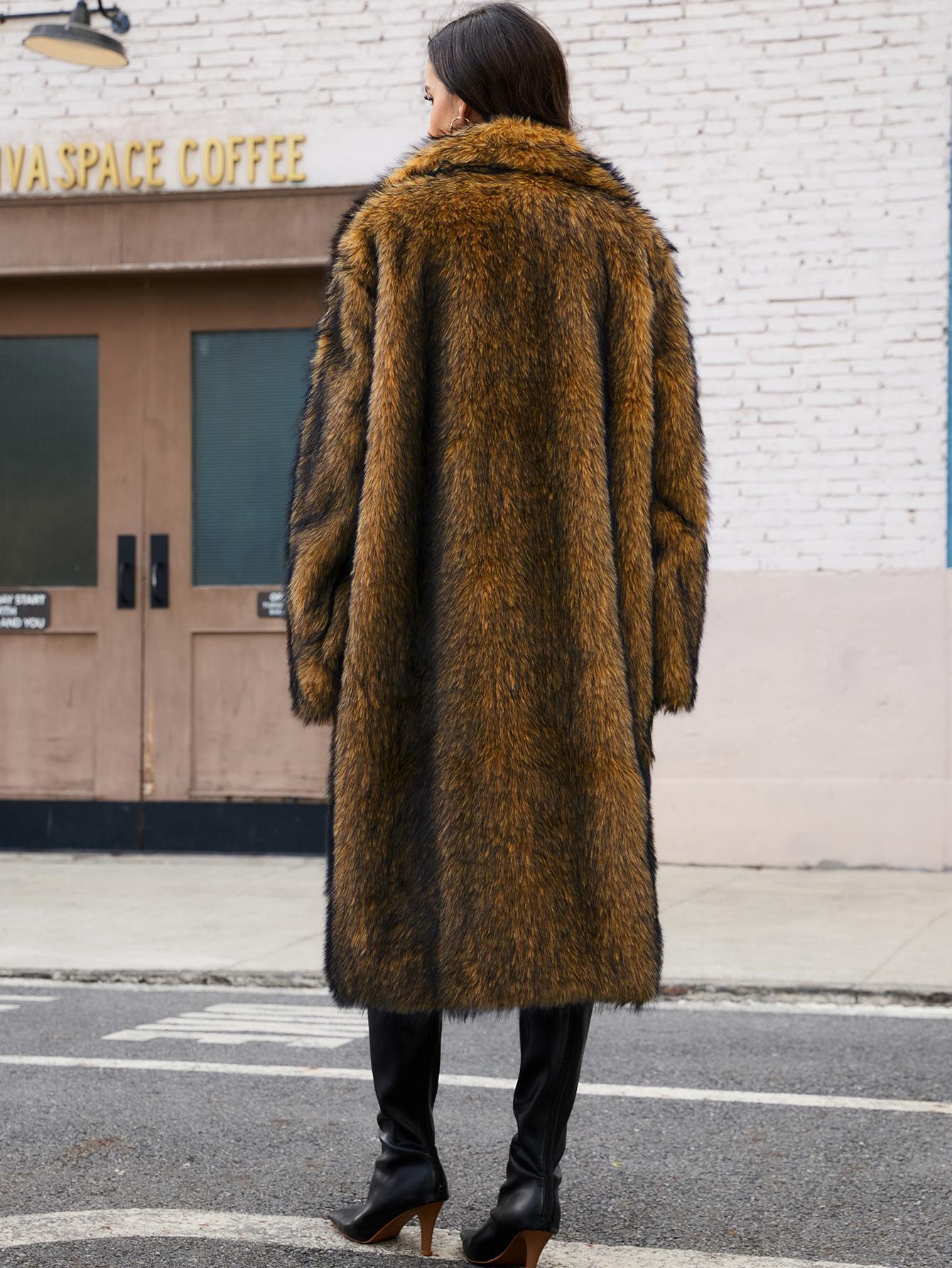 VVZ Women's Long-Length Warm Imitation Fur Fleece Coat for Fall and Winter Soft Cozy Full Coverage Design Womenswear Outerwear TikTokShopHolidayHaul Jackets