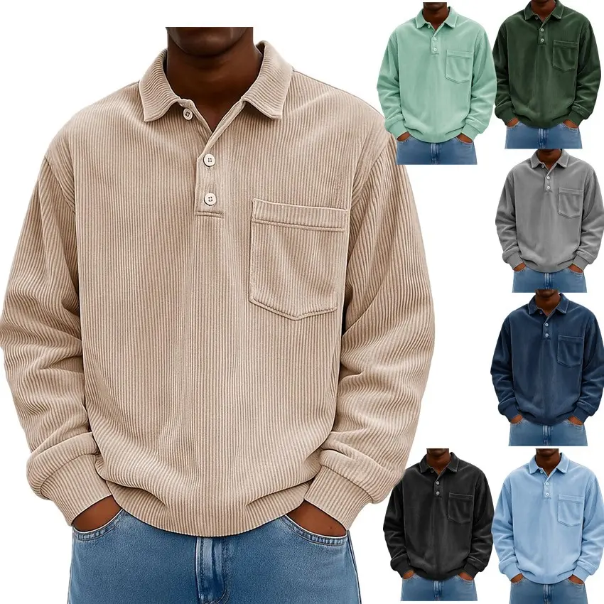 Men's American-style loose-fit solid-color tactical sweatshirt-warm, breathable, and suitable for outdoor wear; features a fold-down collar and long sleeves.