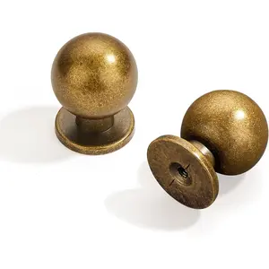 10 Pack 1 Inch (25mm) Diameter Round Solid Vintage Antique Brass Cabinet knobs，Pulls for cabinets and Drawers,Ball Knobs Cabinetry Hardware