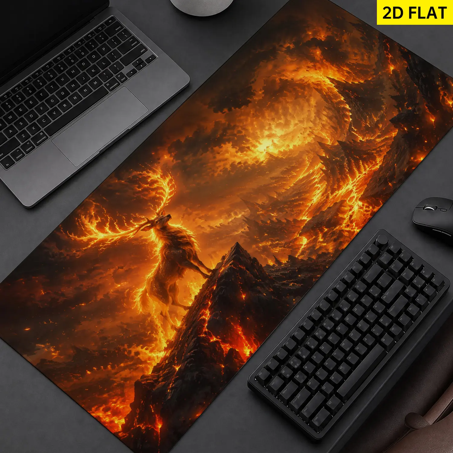 4Pcs Fiery Deer Lava Landscape Shower Curtain Set, Bathroom Set with 12 Hooks, Non Slip Bathroom Rug Mat, Toilet UShape Mat, Toilet Lid Cover Pad, Fantasy Home Decor, Dramatic Bathroom Decor, Modern Bath Supplies